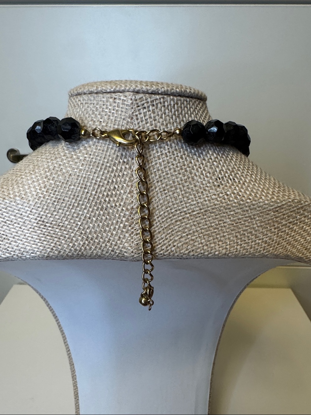 Chunky Black Bead Necklace with Mixed Gold & Silver Heart Charms - Picture 2 of 3